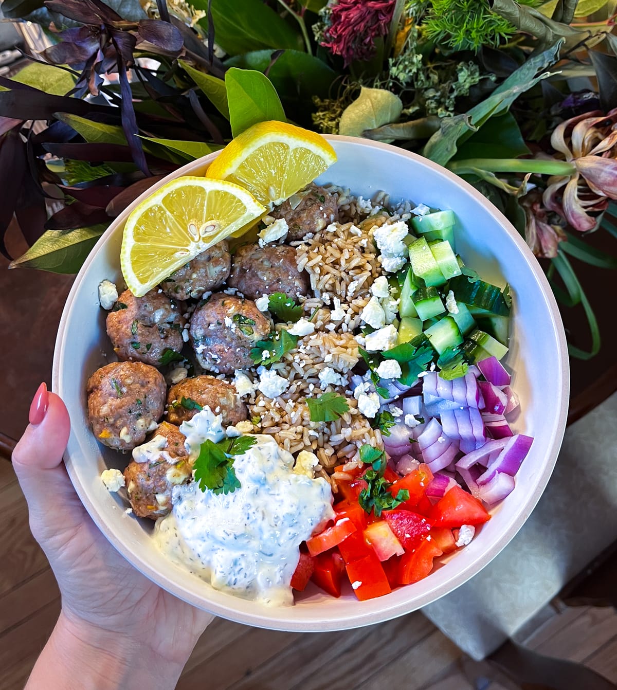 Greek Turkey Meatball Bowls