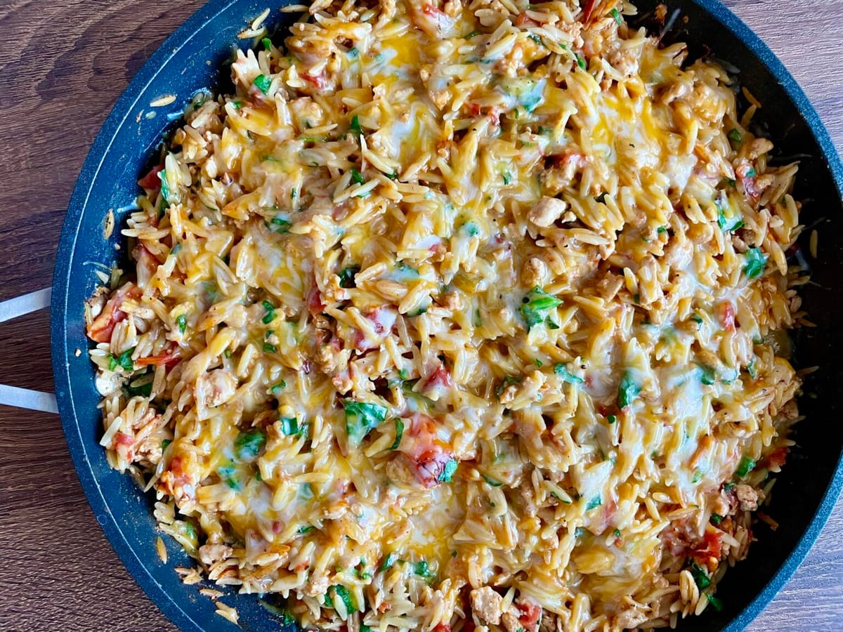 One Pot Cheeseburger Orzo Skillet