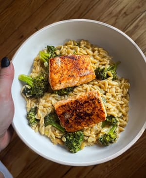 Broccoli Cheddar Salmon Orzo