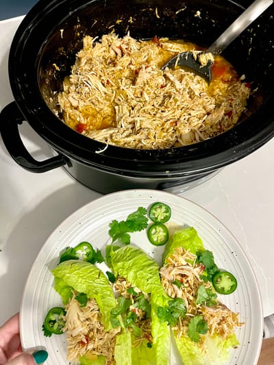 Crockpot Salsa Verde Chicken Lettuce Wraps (or Tacos)