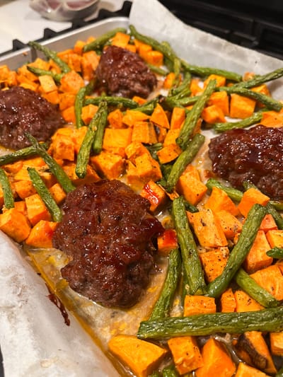 Sheet Pan Mini Meatloaf, Potatoes, & Veggies