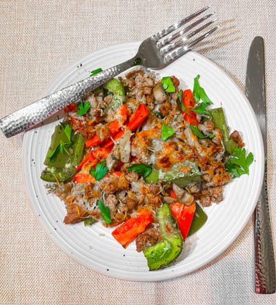 Sausage, Pepper, and Mushroom Bake