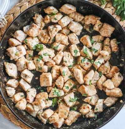 Garlic Butter Pork Bites with Parmesan Roasted Cauliflower