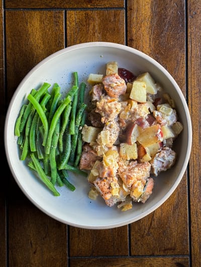 Salmon and Potatoes in  Rosemary Cream Sauce