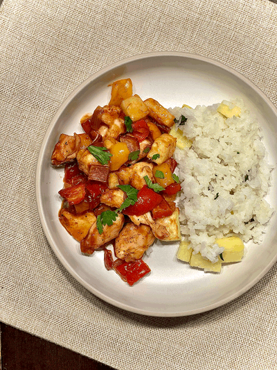 Hawaiian Chicken Sheet Pan with Cilantro Lime Rice