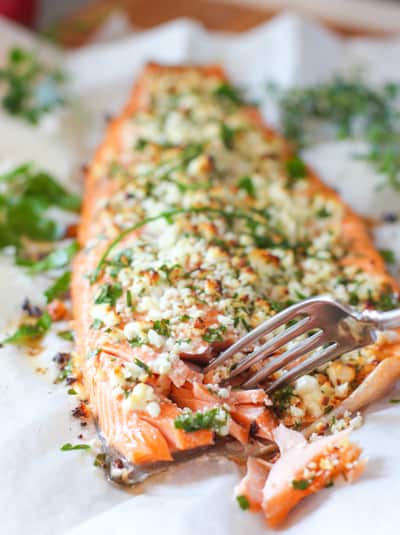 Herb & Feta Crusted Salmon with Roasted  Zucchini & Angel Hair Pasta