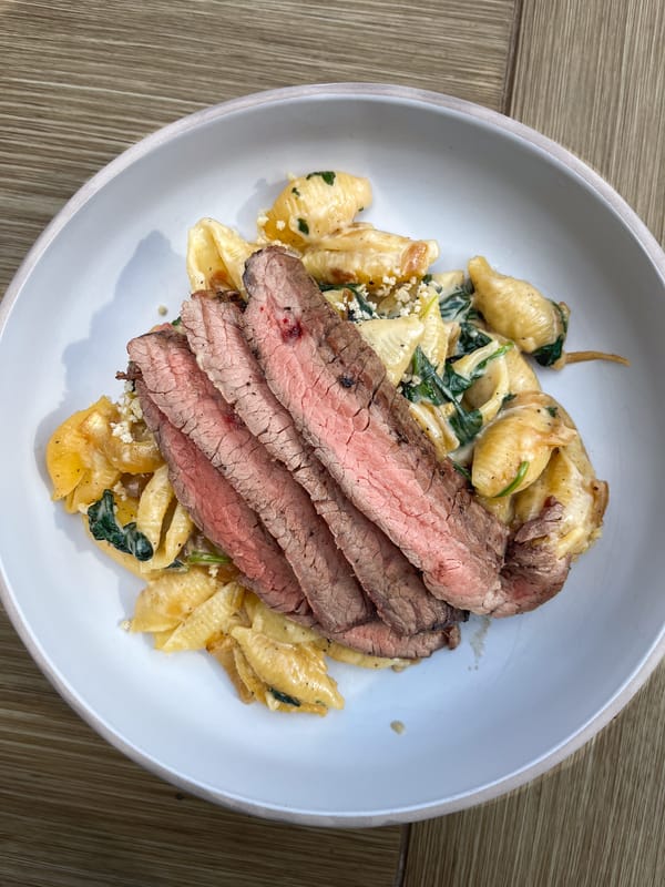 Caramelized Onion Steak Pasta Bake